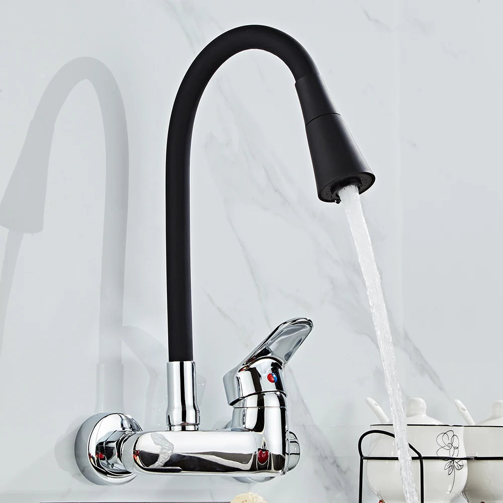 BAKALA Multicolor Wall Mounted Kitchen Faucet 360 Degree Swivel Flexible Hose Double Hole Sink Mixer Tap Wall Kitchen Mixers