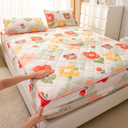 Waterproof Mattress Cover Cartoon Style Bed Covers Quilted Fitted Sheet постельное белье Thickened Bedspread(No Pillowcase)