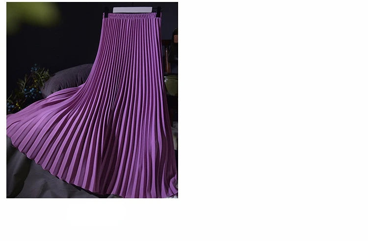 Classical Women Pleated Skirt 90cm/80cm Long Female Elastic Waist Skirt Big Size Velvet Pleated Skirt for Winter Ankle-Length.