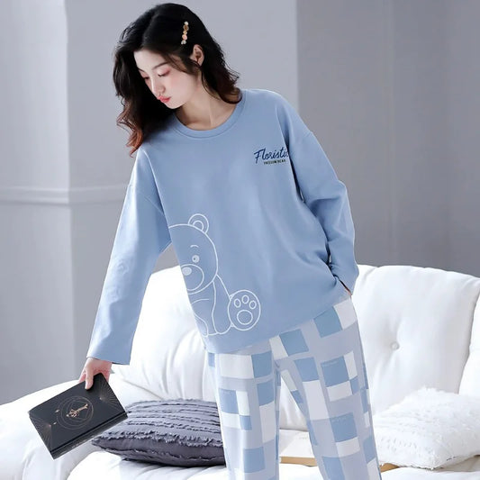 New Spring And Autumn Pajamas Women's Autumn And Winter 2 Pieces Of Long-Sleeved Trousers Set Of Home Clothing Ladies Pajamas Se.