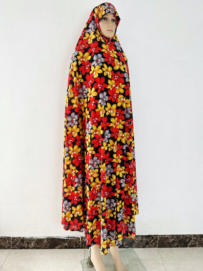 6XL  Muslim Womens Hooded Abaya African Sleeveless Prayer Garment Kaftan Dress With Hijab Floral Dubai Saudi Robe Ramadan