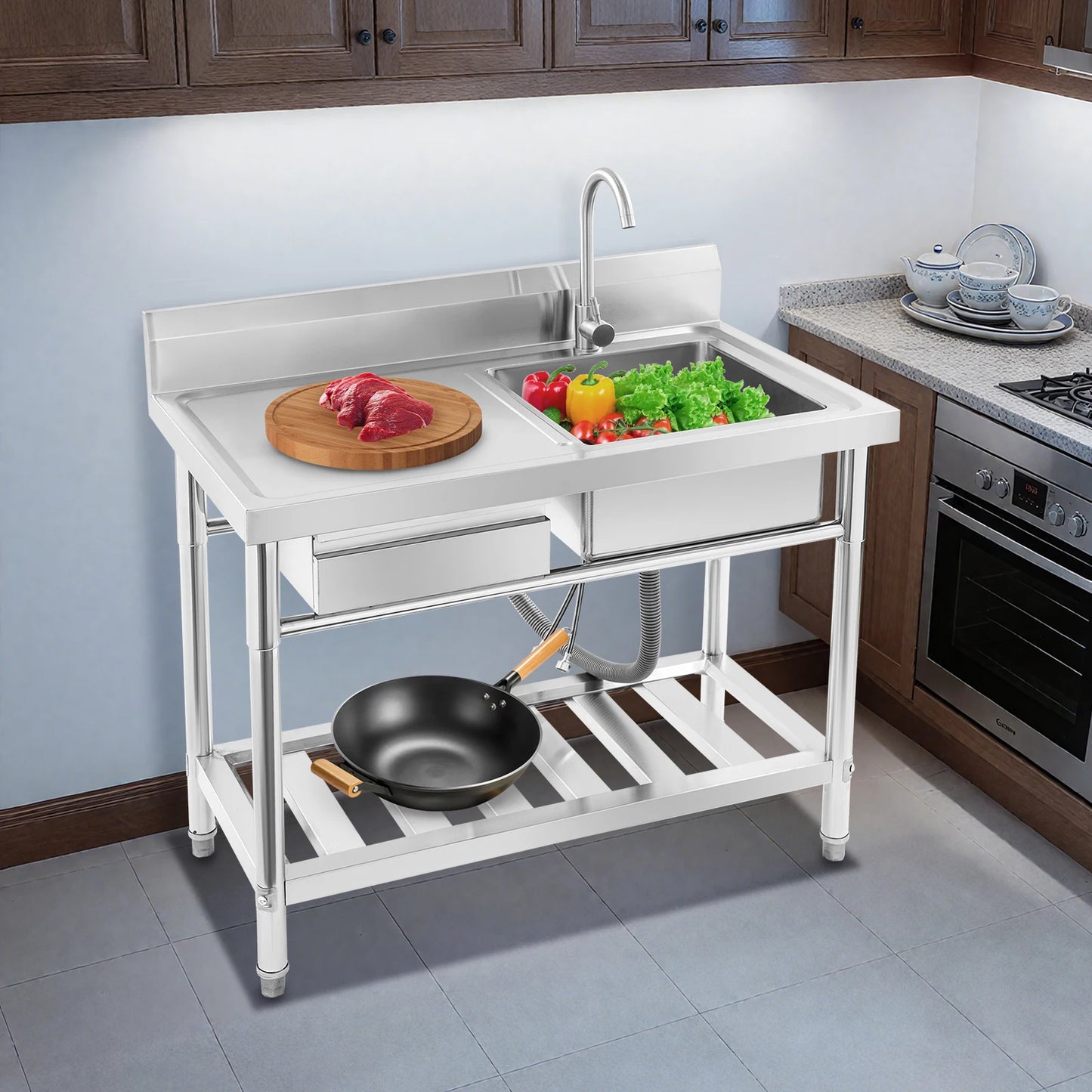 Unabhängiges Einzelwaschbecken für die Küche, Waschbecken aus Edelstahl für Küche, Badezimmer, maximale Tragfähigkeit 150 kg