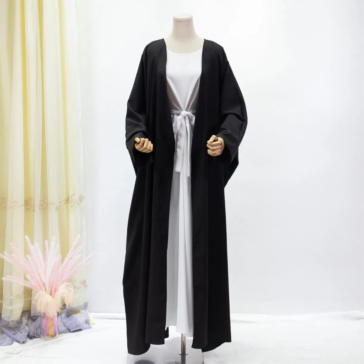 Offene Front Abaya Langarm solide Muslime aus Kaftan lose Maxi Länge Kleid Frauen Jilbabs Cardigan Mantel Damen bekleidung.