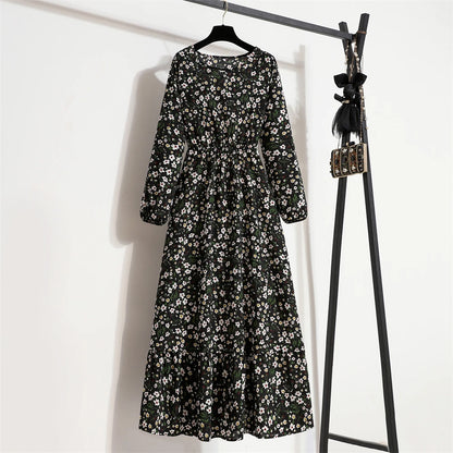 Frühling Sommer Frauen Maxi Kleider Casual Volle Hülse Floral Gedruckt Oansatz Frau Bohe Strand Party Lange Kleid Mujer Vestidos