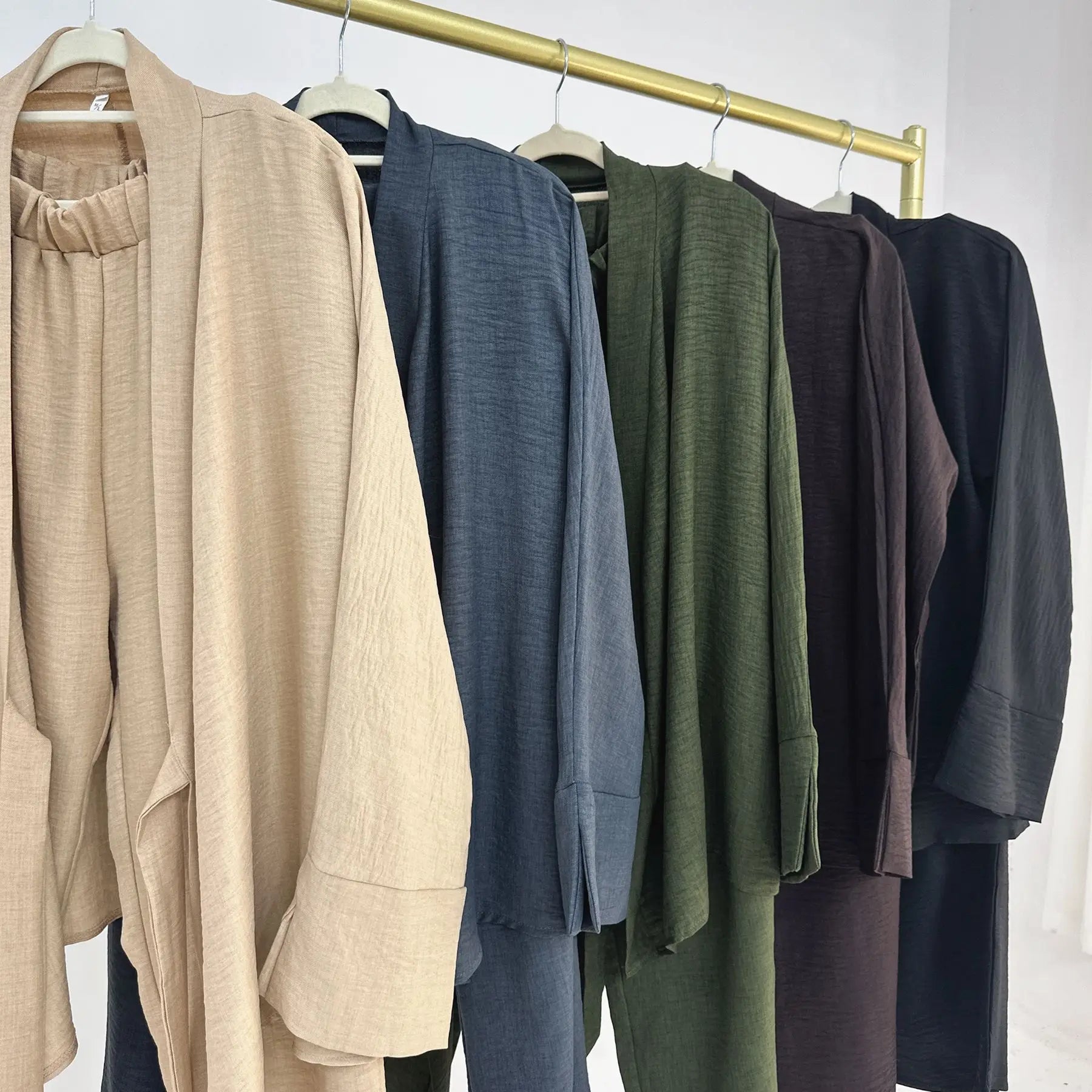 Two Piece Set Women Muslim Blouse Lace Up Wide Leg Pants Suit Eid Ramadan Morocco Dubai Islam Ensemble Arabic Modest Outfits.