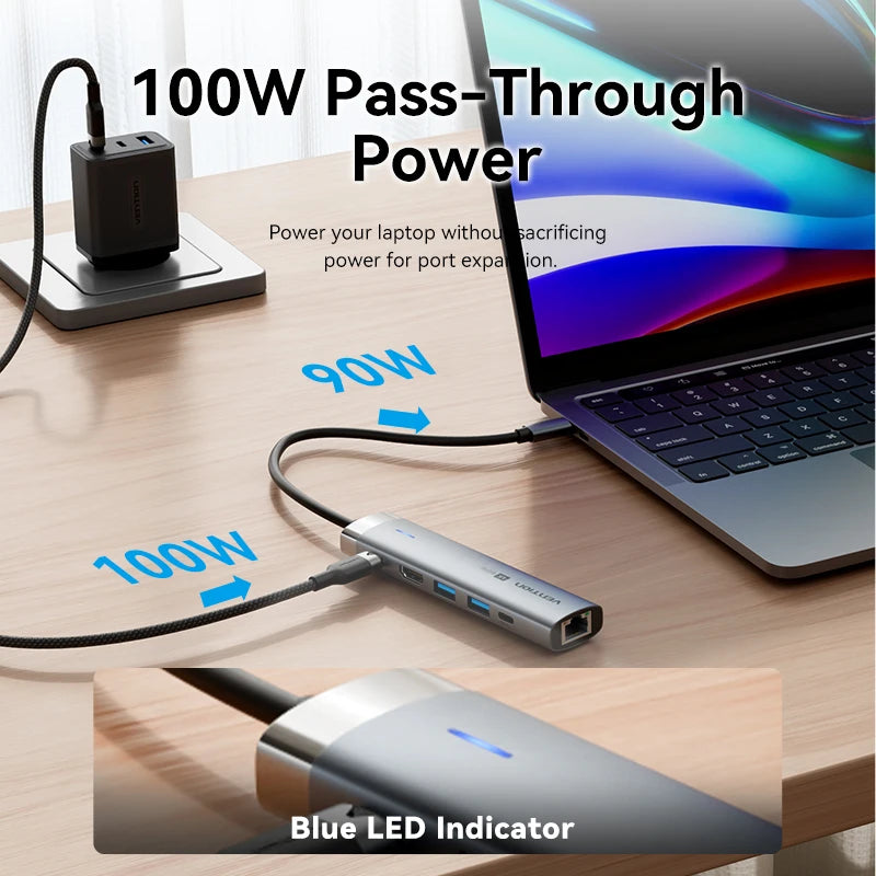 Vention USB C HUB Type C to HDMI 4K60Hz RJ45 PD 100W Adapter For Macbook iPad Pro Air M2 M1 Sumsang PC Accessories USB 3.0 HUB.