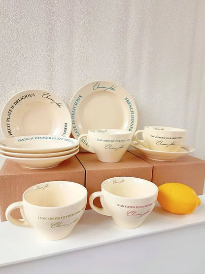 Ceramic Cup and Saucer Coffee Cup Set Milk Mug Dessert Plate Teaware Afternoon Tea Cup Drinkware Drinking Utensil Birthday Gift.