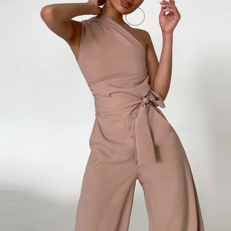 Women Elegant Slash Collar Straight Romper Sexy Off Shoulder Suit One Piece 2023 Fashion Lady High Waist Bow Solid Jumpsuits.