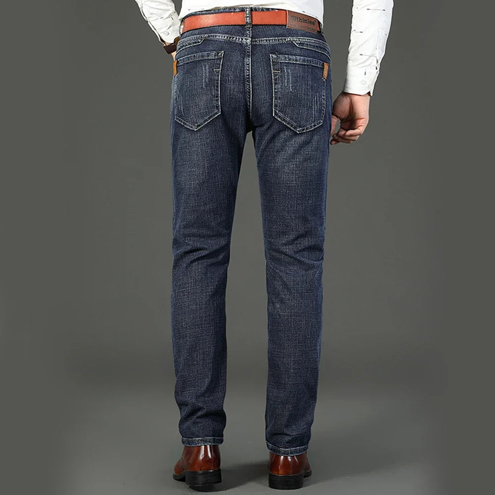 Brand Jeans 2025 Summer Business Jeans Men Light Blue Casual Straight Stretch Fashion Classic Work Denim Trousers Male Clothing.