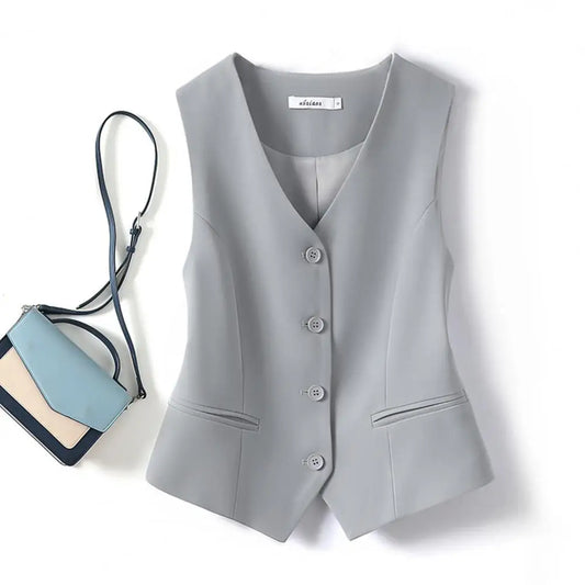 Frauen Mode Vorderen Knopf Ausgestattet Weste Vintage Ärmellose Welt Taschen Weibliche Oberbekleidung Chic Weste Tops