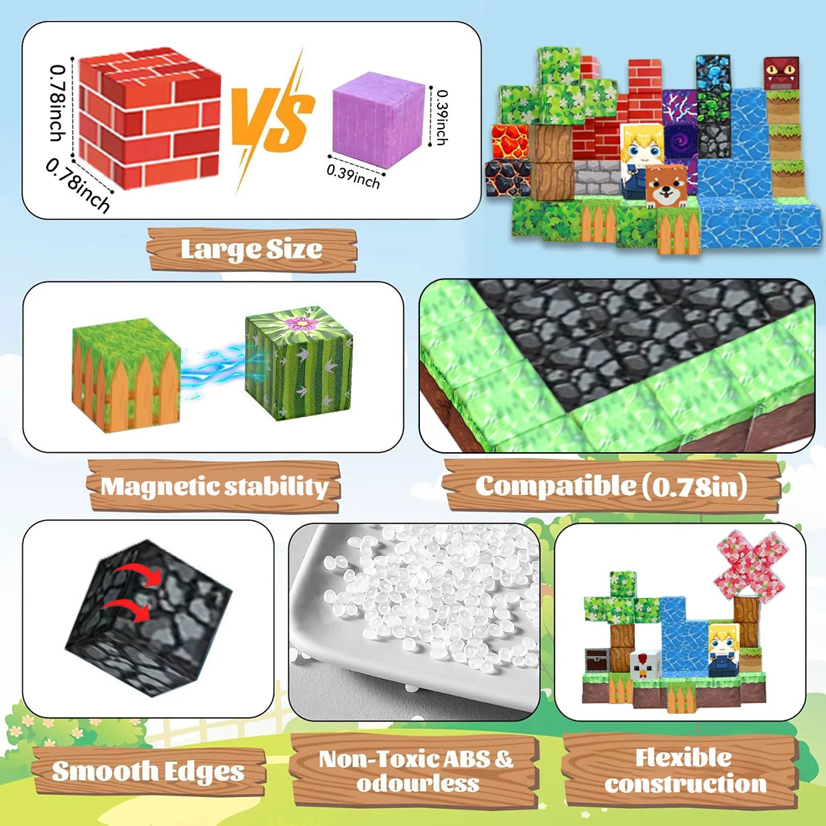 Magnetic Building Blocks Magnet Cube Set STEM Montessori Sensory Toy for Kids Boys Girls Ages 3+ DIY Model Children.