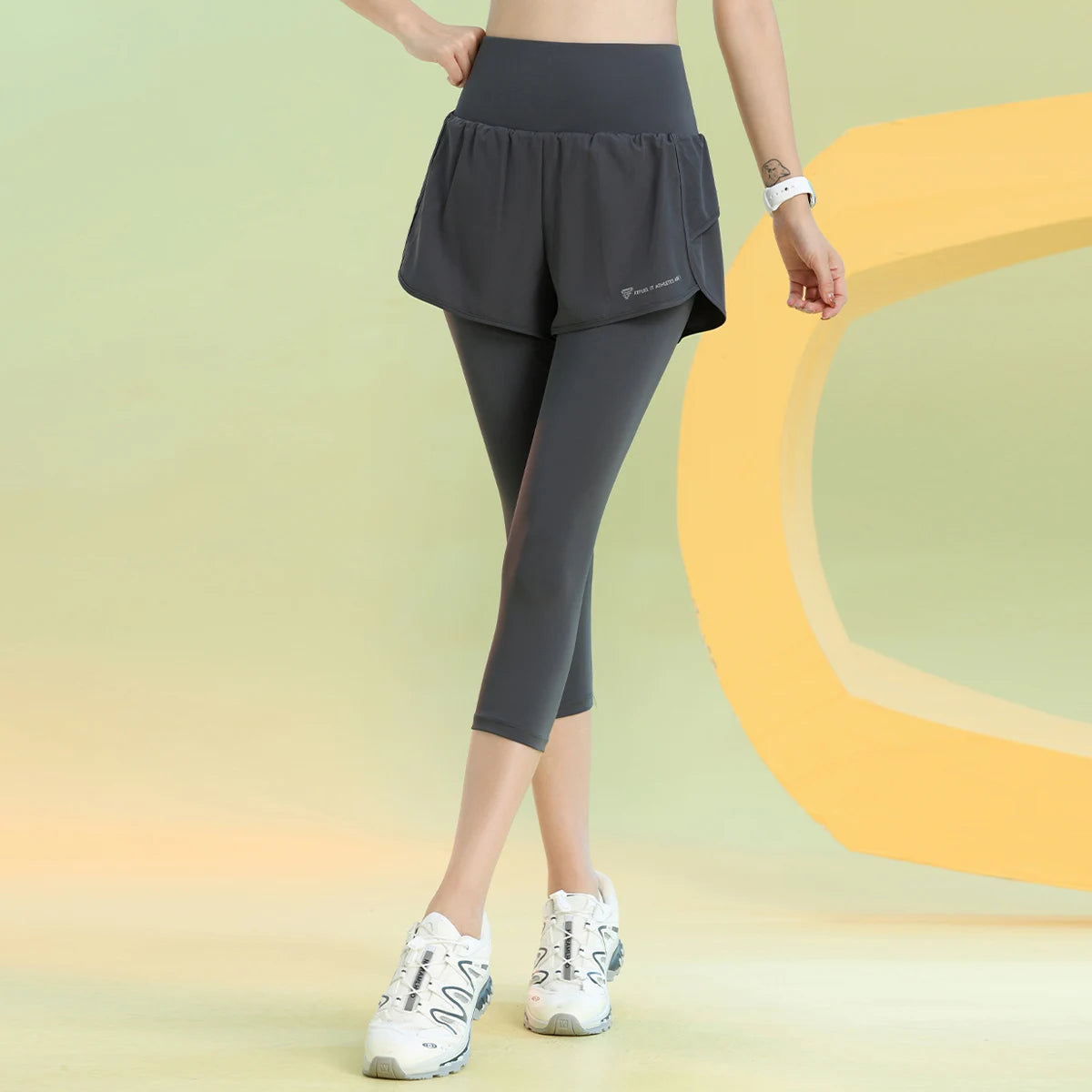 PHIGEER Women 2 in 1 Yoga Capri Pants Summer Lightweight Workout Tights With Pockets High Waist Running Gym Legging Activewears.