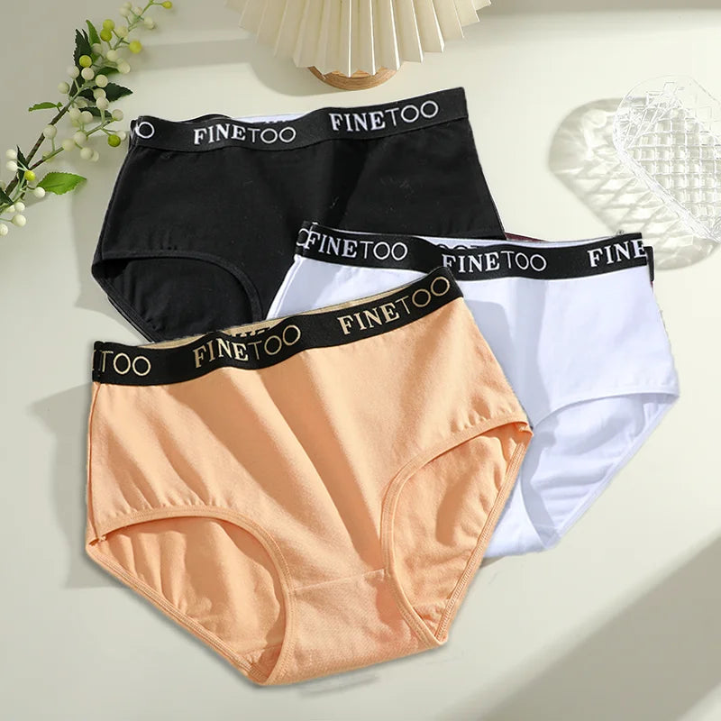Finetoo 3Pcs Women's Cotton Briefs Women Plus Size Seamless Panties Breathable Underwear Female Low Waist Soft Lingerie S-XXL.