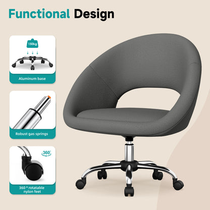 AUTHMIC Ergonomischer drehbarer Schminkstuhl mit Rückenstütze, höhenverstellbar, geräuschloser Rollen, Make-up-Schreibtischsitz für das Heimbüro