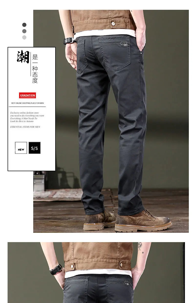 Seven-Color Stretch Jean Men's Trendy Wild Simple 97% Cotton High-End Slim-Fitting Small Straight Casual Men's Clothing Trousers