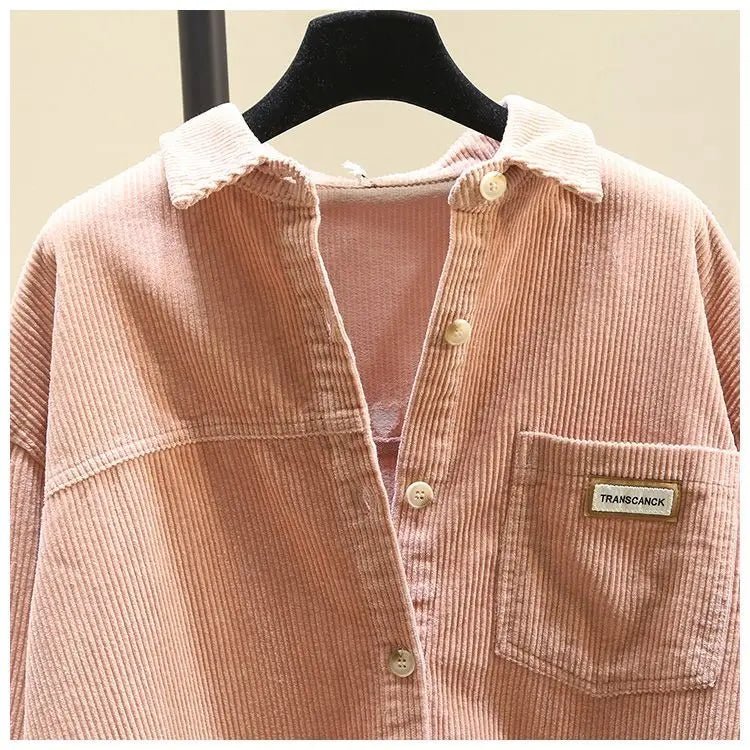 2023 frühling Herbst Cord Langarm-shirt für Frauen Koreanische Ausgabe Casual Mode Medium länge Shirts Weibliche Outwear Tops