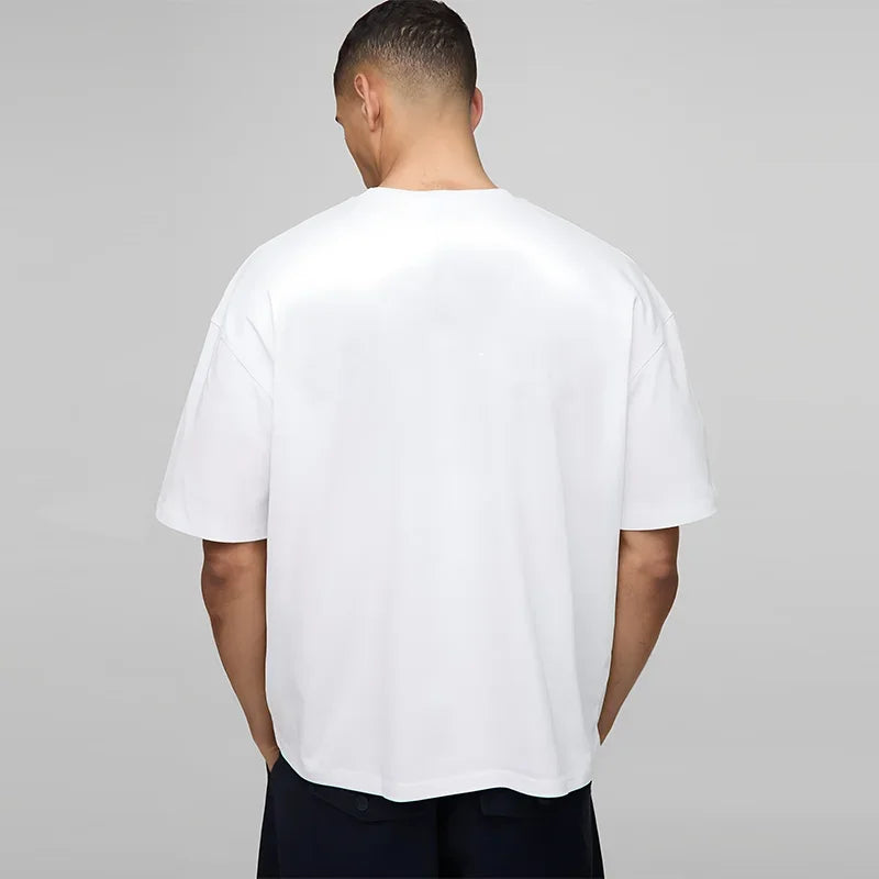 Basic Oversized Boxy Crew Neck T-shirt Mens Heavyweight 240GSM 100% Cotton Half Sleeve T-Shirts Summer Loose Sports Clothing.