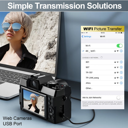 NBD 48MP Digital Cameras for Photography with WiFi & App Control,4K Autofocus Vlogging Camera , Anti-Shake,  Dual Batteries.