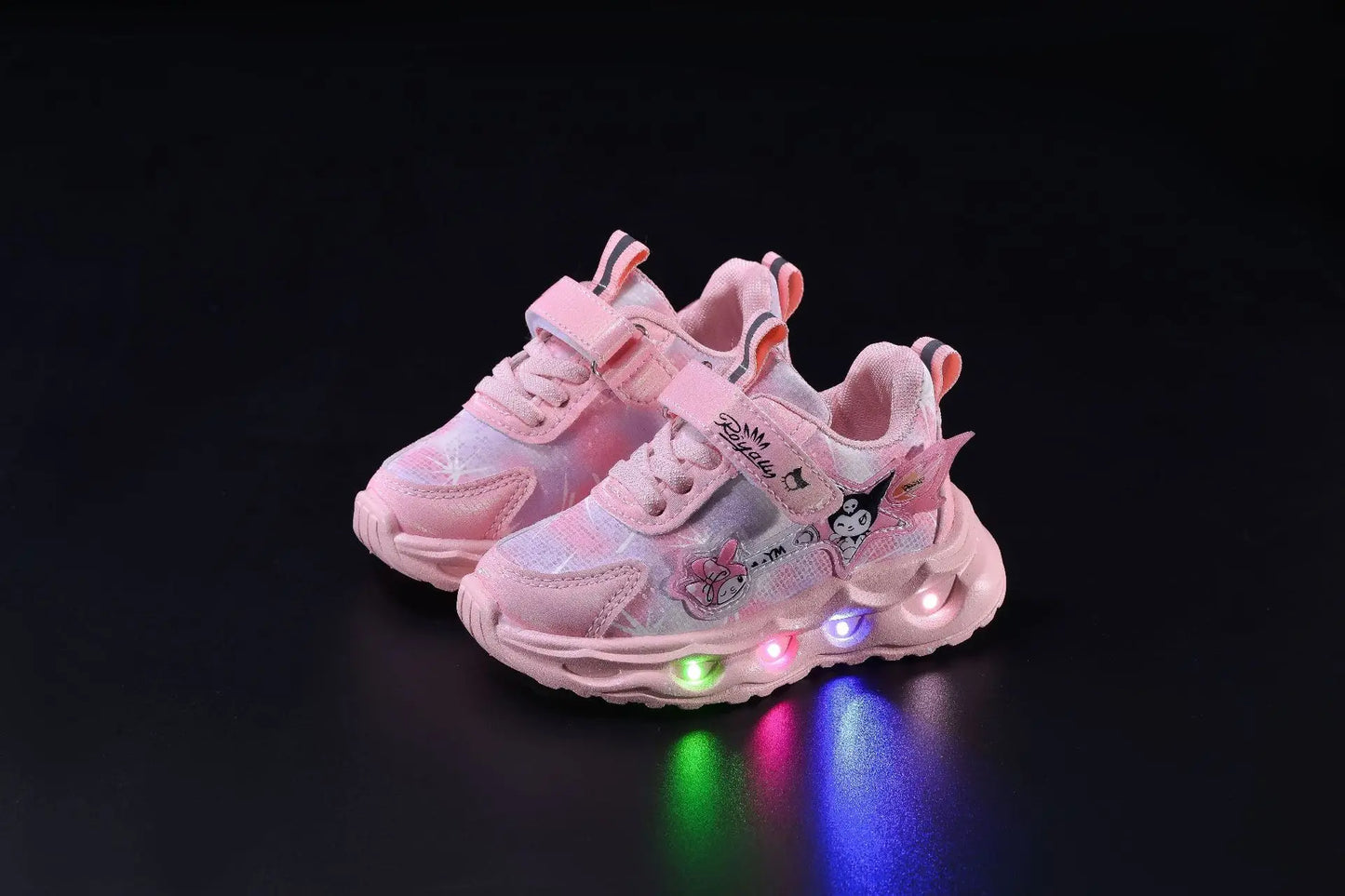 Kids'Casual Shoes Girls Led Light Cartoon PU Leather Spring Fashion Flat Bottom Anti-slip Soft Bottom Pink Purple Size 21-30.