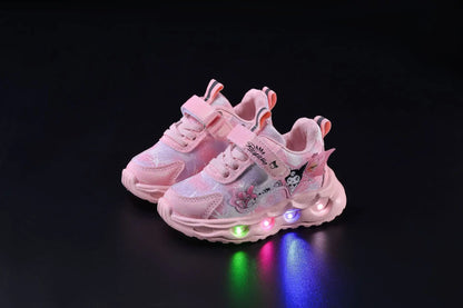 Kids'Casual Shoes Girls Led Light Cartoon PU Leather Spring Fashion Flat Bottom Anti-slip Soft Bottom Pink Purple Size 21-30.
