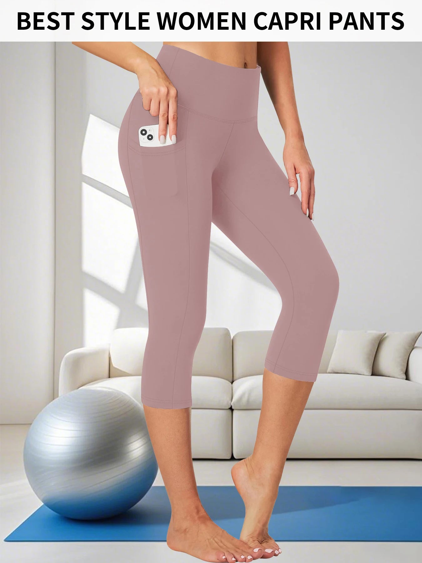 High Waisted capri pants For Women With Pockets Tummy Control No See Through Workout Running Yoga Athletic Push Up Gym Leggings.