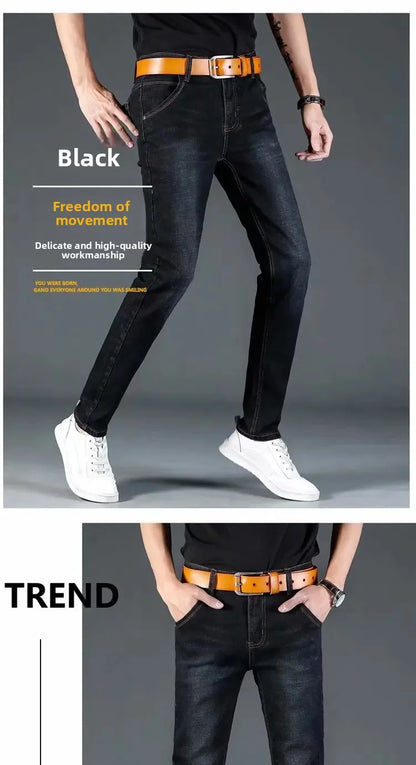 New 2025 Men's Slim Fit Casual Jeans Thin Straight Leg Summer Elastic Comfortable Long Trousers Versatile Style for All Occasion.