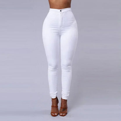 Einfarbig Dünne Jeans Frau Weiß Schwarz Hohe Taille Render Jeans Vintage Sexy Lange Hosen Femme Casual Bleistift Hosen Denim Jeans