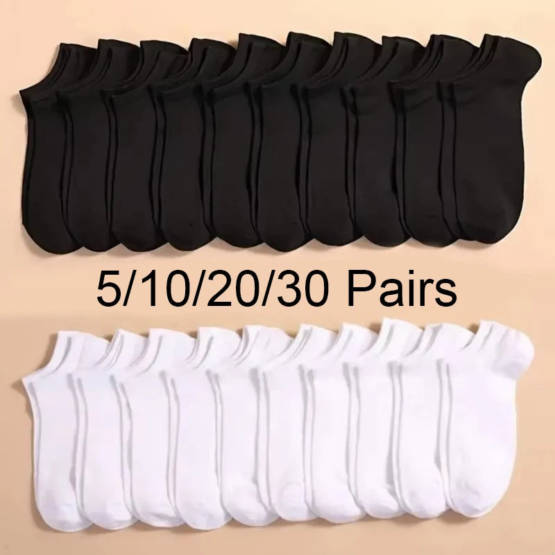 5/10 /20/30 Pairs Unisex Casual Plain Color Boat Socks Thin Breathable Comfy Anti Odor Sweat-absorbing Ankle Socks For Men Women.