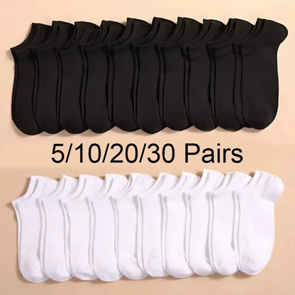 5/10 /20/30 Pairs Unisex Casual Plain Color Boat Socks Thin Breathable Comfy Anti Odor Sweat-absorbing Ankle Socks For Men Women.