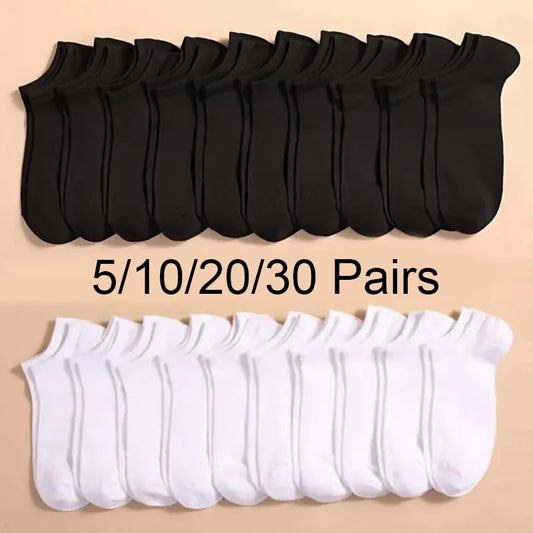 5/10 /20/30 Pairs Unisex Casual Plain Color Boat Socks Thin Breathable Comfy Anti Odor Sweat-absorbing Ankle Socks For Men Women.