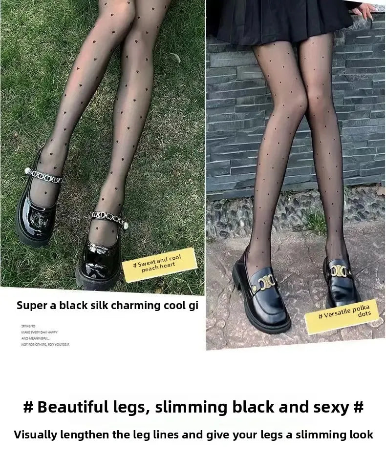 Thin Summer Black Silk Stockings Women's High Transparent Anti-Catch Wear-Resistant Polka Dot Design Comfortable Underwear.