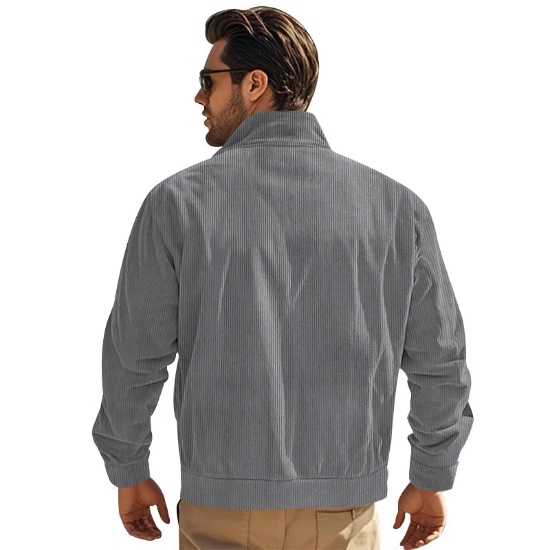 Men's Corduroy Jacket Stand-up Collar Slim Fit Retro Multi-pocket Workwear Commuter Coat for Spring And Autumn
