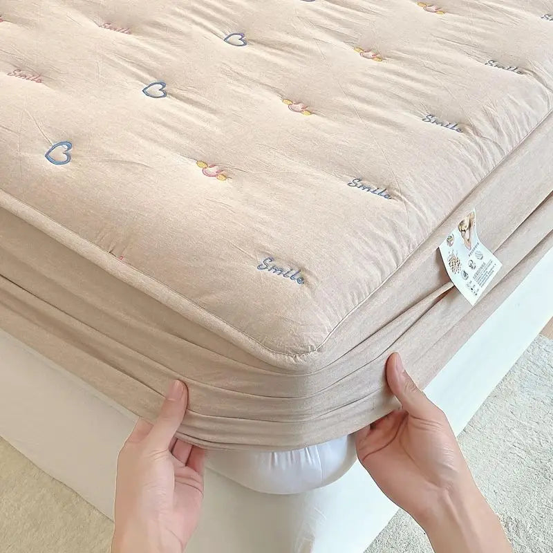 Cotton Mattress Single-piece Simmons Mattress Protective Cover Non-slip Fixing Bed Dust Cover.