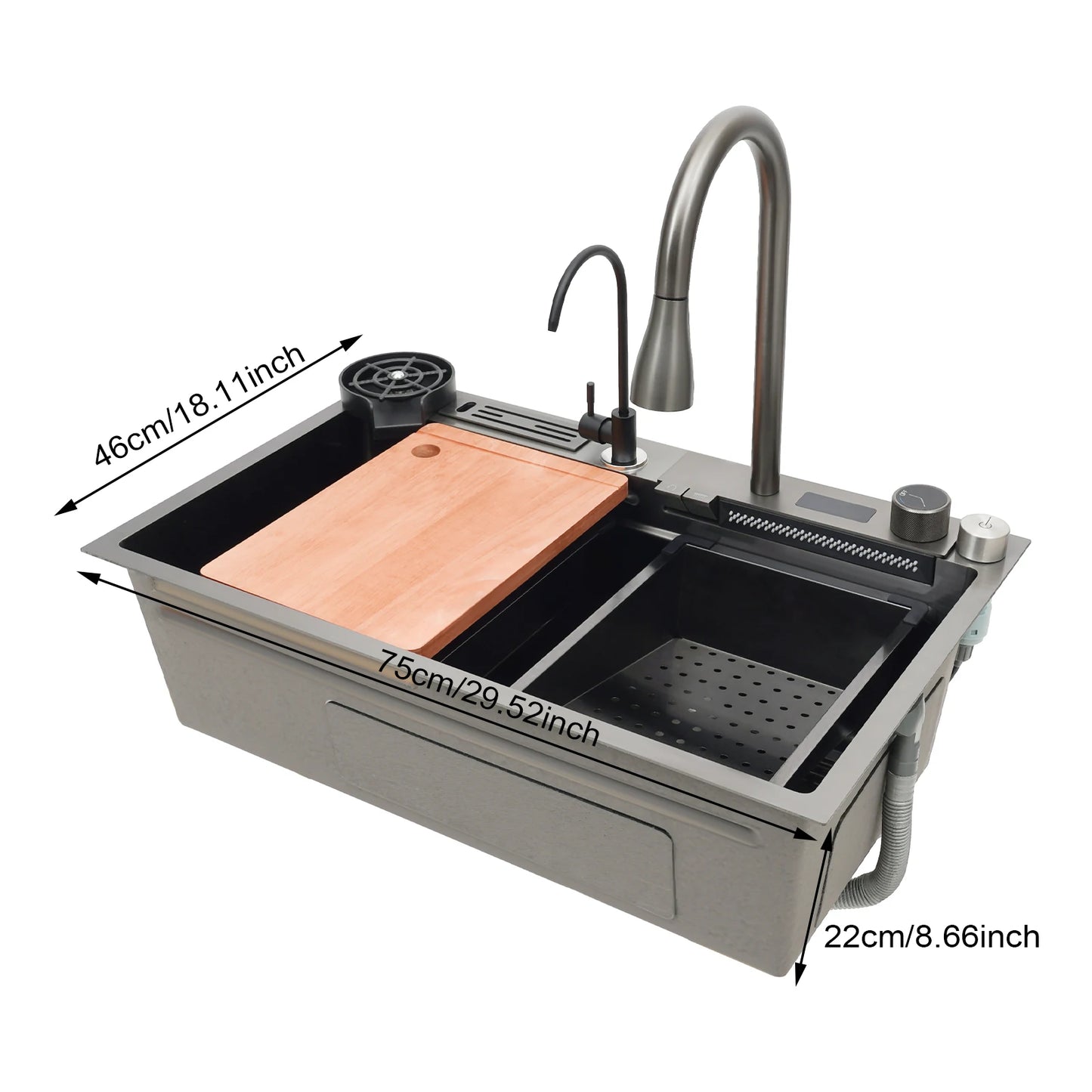 Einschalen Küchenspüle, intelligentes Wasserfallbecken, Arbeitsplatte, Küchenspüle, 75 x 46 x 22 cm, für Restaurants, Küchen, Utility-Rooms