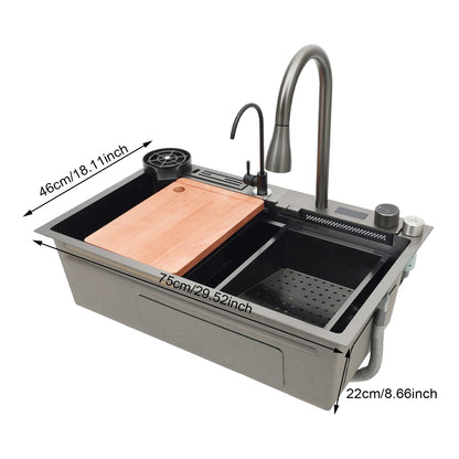 Einschalen Küchenspüle, intelligentes Wasserfallbecken, Arbeitsplatte, Küchenspüle, 75 x 46 x 22 cm, für Restaurants, Küchen, Utility-Rooms