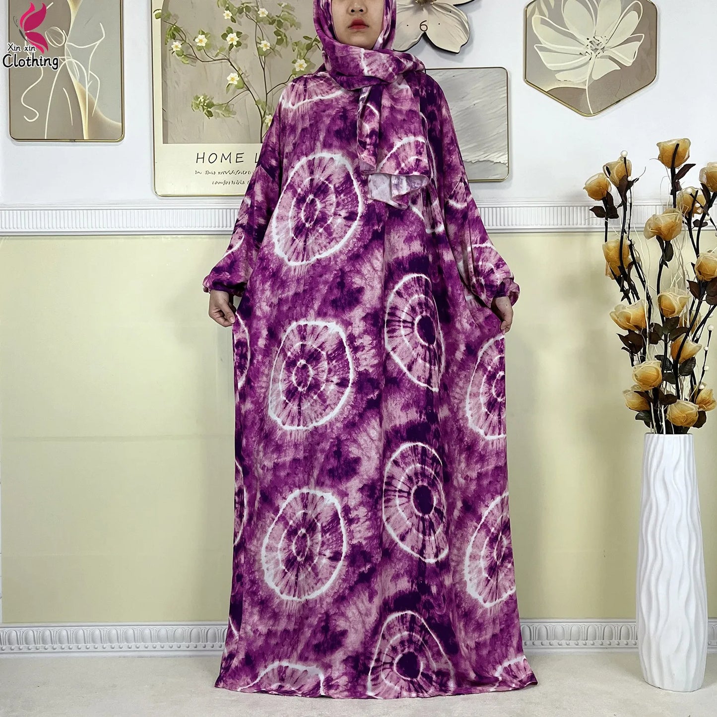 2025 New Muslim Abayas For Women Ramadan Prayer Garment Dubai Middle East Femme Robe Cotton Loose African Dress Turban Attached