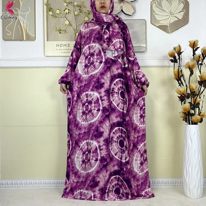 2025 New Muslim Abayas For Women Ramadan Prayer Garment Dubai Middle East Femme Robe Cotton Loose African Dress Turban Attached