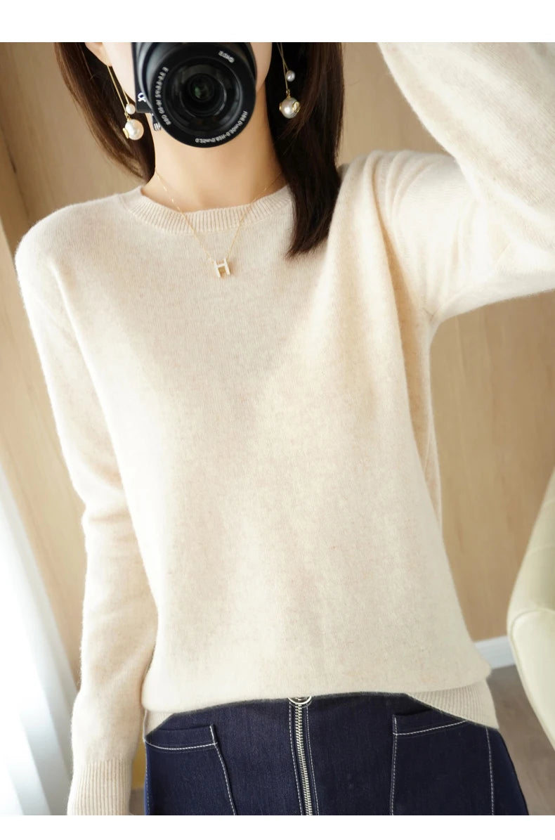 Herbst Winter frauen Pullover Oansatz Kaschmir Solide Pullover Schlank Bodenbildung Shirt Langarm Casual Grundlegende Pull Femme Pullover