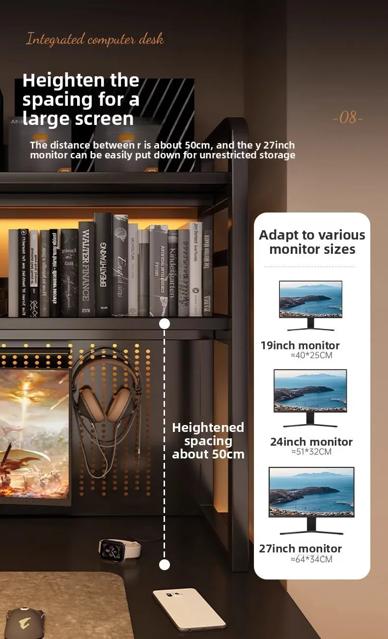 Schreibtisch, Bücherregal, integrierter Schreibtisch mit Lochbrett, Schlafzimmer, E-Sport-Tisch, Desktop-Computertisch