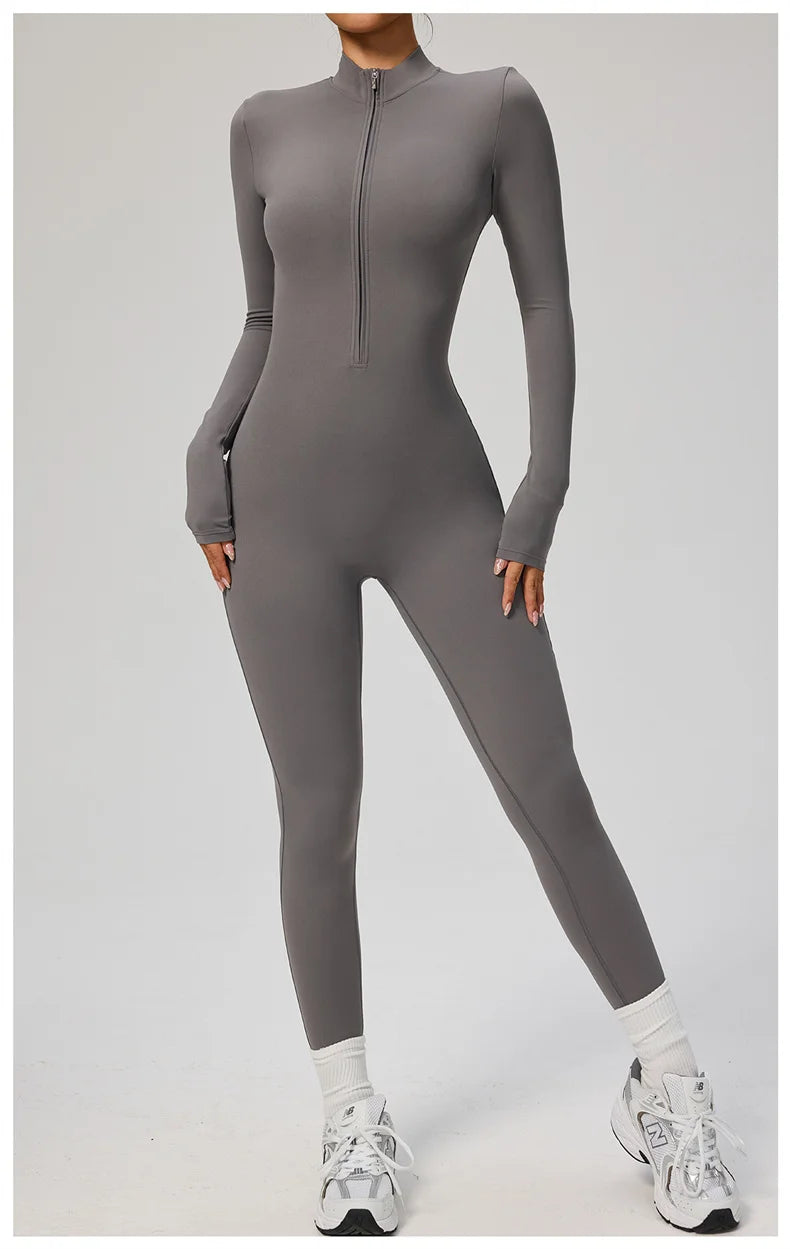 TRY TO BN Sports Yoga Jumpsuit Long Sleeves Zipper Sportswear Fitness Pants Workout Bodysuit One Piece Tights Women Gym Clothing