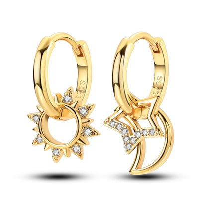 Yellow Gold Starlight Hoop Earrings For Girl Sparkling Classic Snakebone Multi-loop Earrings Star Moon 925 Silver Women Earring