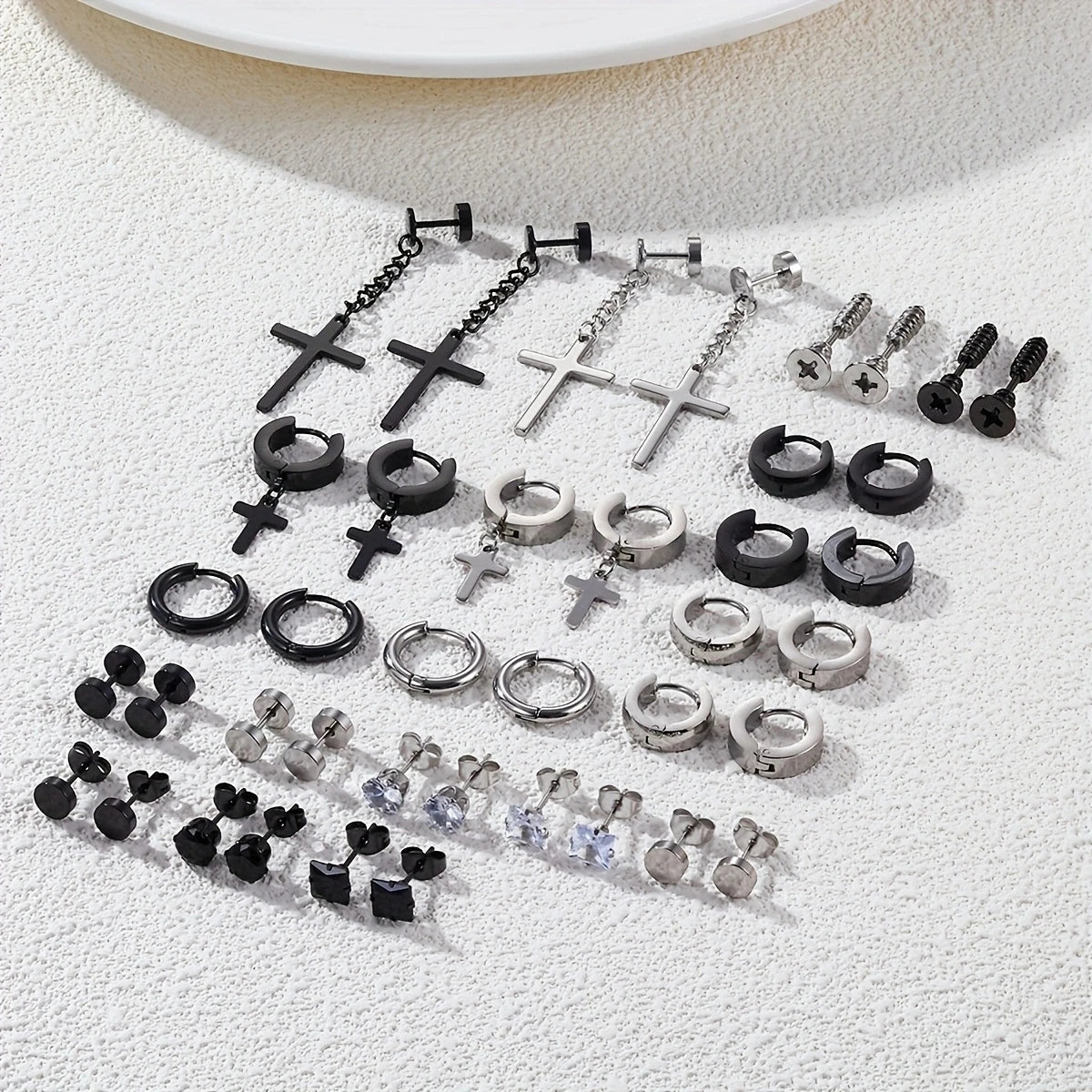 40Pcs Fashion Retro Stainless Steel Earring Set,Cubic Zirconia Tragus Spiral Ear Cartilage Hypoallergenic Piercing Jewelry.