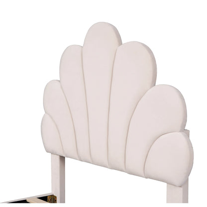 Rosahqnda Kinderbett 90x200 cm, blütenblattförmiges Kopfteil, gepolstertes Einzelbett für Kinder- und Mädchenschlafzimmer, Rosa/Beige