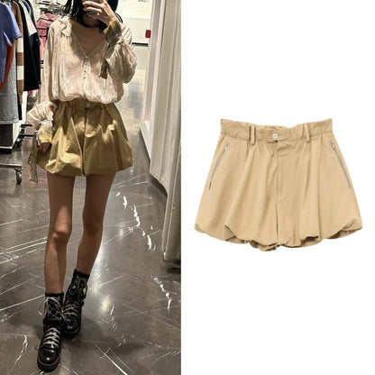 ETJ's Spring 2025 new women's ZW series, elegant and romantic style, high-waisted casual shorts with a ball cut.