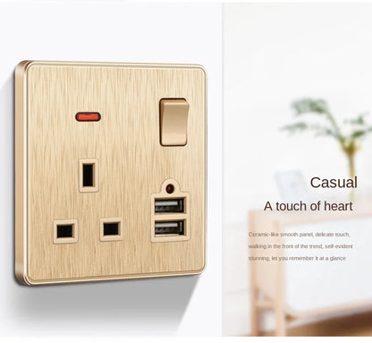 Gold 13A UK Stecker USB Steckdose, Haushalt elektrische licht schalter, universal 5 loch Dual Buchse mit USB Ladegerät, AC110-250V.