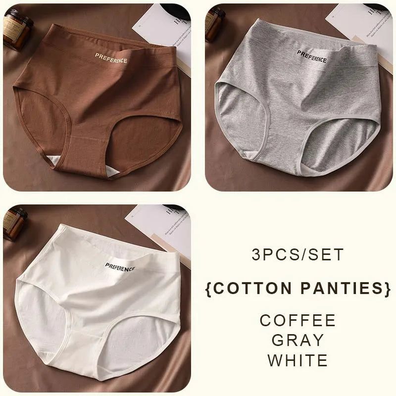 FallSweet 3PCS Seamless Women High Waist Briefs Panties Breathable Cotton Underwear Female Sexy Underpants Large Size Lingerie.