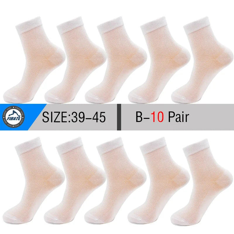 10 Pair Men's Summer Mesh Bamboo Fiber Socks Fashionable Breathable Business Socks Suitable For Sweaty Feet Casual Socks