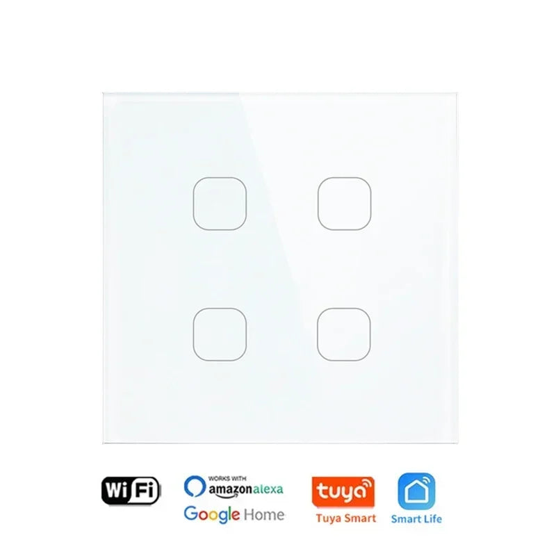 Smart Switch ohne Neutralleiter 1 2 3 4 Gang Wifi Wandleuchte Touch-Schalter Eu 220 V Tuya Smart Home unterstützt Alexa Google Home.