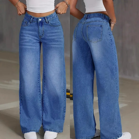 Denim Pant Women Mom Jeans Wide Leg Long Pants High Waist Straight Trousers Y2k Streetwear Elegant Splice Club Punk Casual.