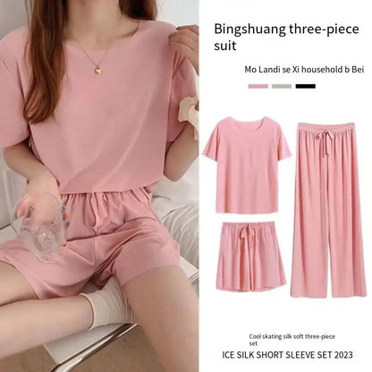 Eisse ide Pyjama dreiteiliges Set Damen Damen Home Wear Hose einfache Freizeit bequeme lose kurz ärmel ige Mädchen Nachtwäsche.